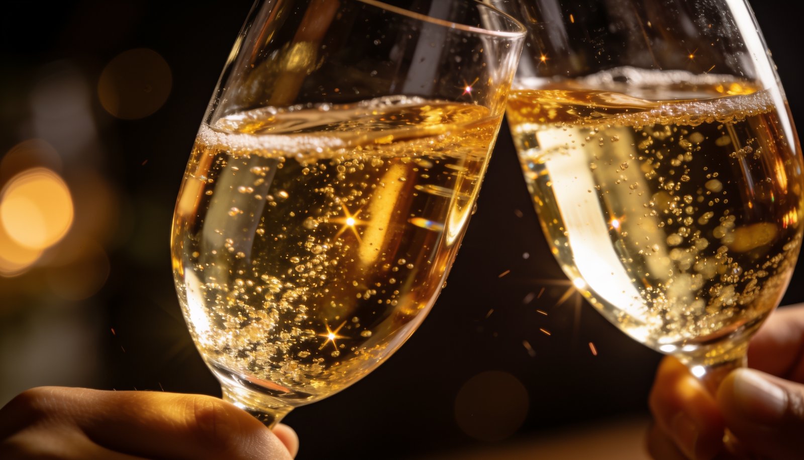 Champagne glasses raised in a celebratory toast